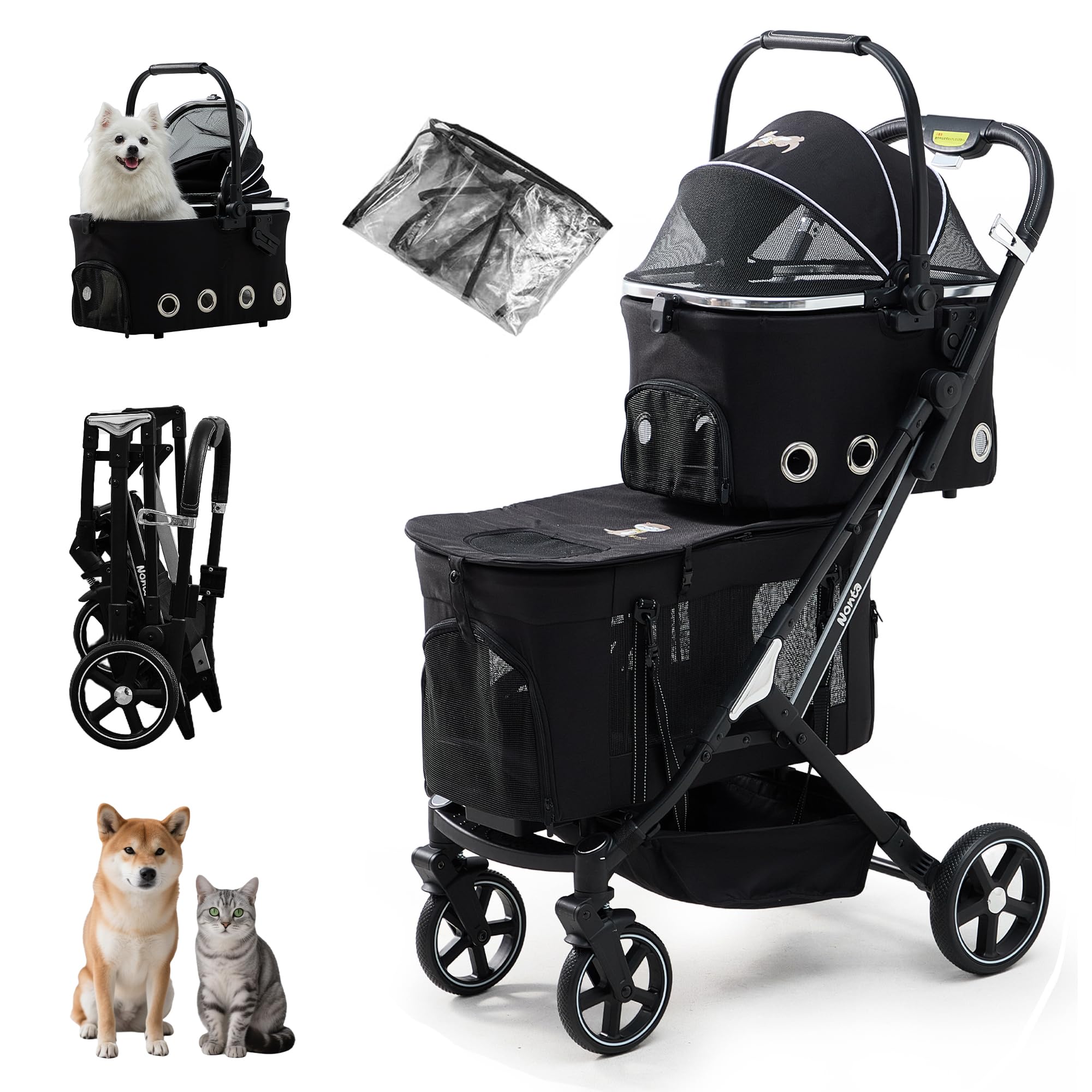 ペットキャリーカート 犬　分離型 ワンタッチ折り畳み　ストッパー レインカバー付 Amazon.co.jp: 【日本企業】Nonta 最新自立型 二段式ペットカート 犬